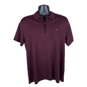 Tommy Hilfiger Soft Cotton Zip Polo Shirt Men's Large Wine Red Regular Fit New